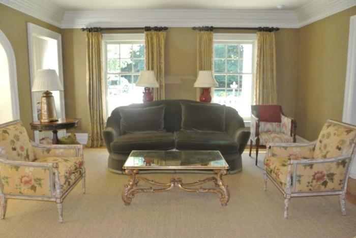 Designer Living Room Furniture by Baker, Ralph Lauren, and Fabric by Schumacher