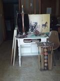 Vintage shabby chic table, croquet set