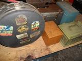luggage, wood and metal boxes