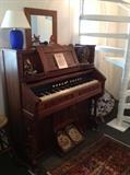 Antique oak organ with tapestry pedals