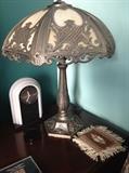 Iron, stained glass table lamp