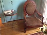 Antique French chair, carved wood/iron side table
