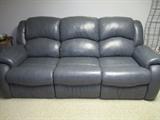 GREAT BLUE GRAY LEATHER SOFA   VERY NEW AND THEATER SEATING SOLD AS A PAIR ONLY