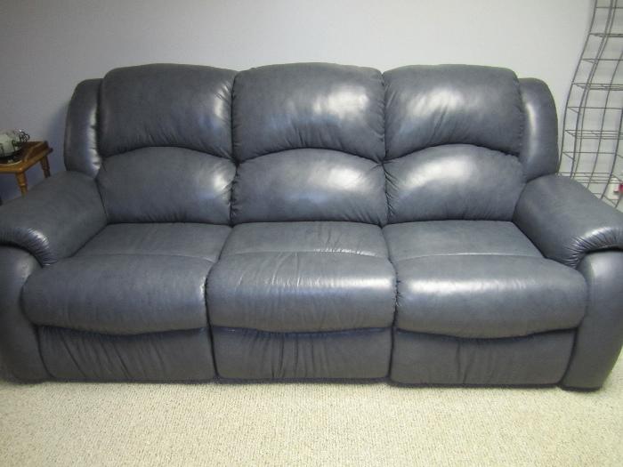 GREAT BLUE GRAY LEATHER SOFA   VERY NEW AND THEATER SEATING SOLD AS A PAIR ONLY