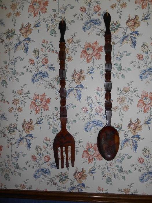 Lg. African carved spoon &fork