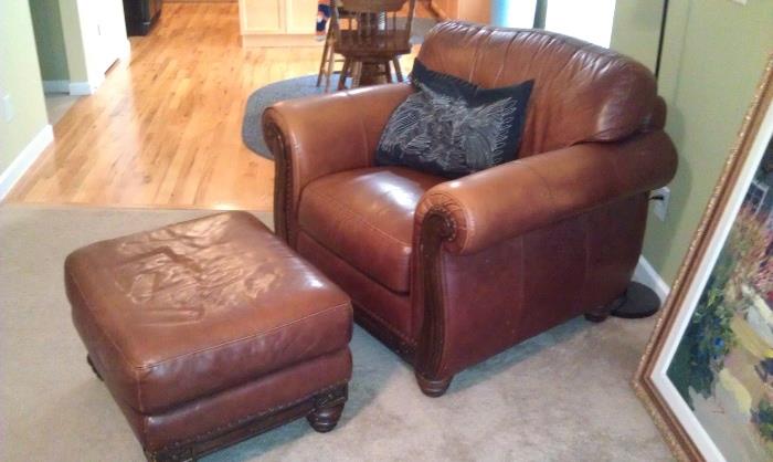 Leather chair and Ottoman 