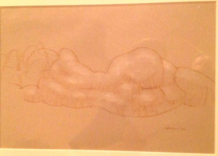 One of a pair of nude drawings signed Morton Solberg