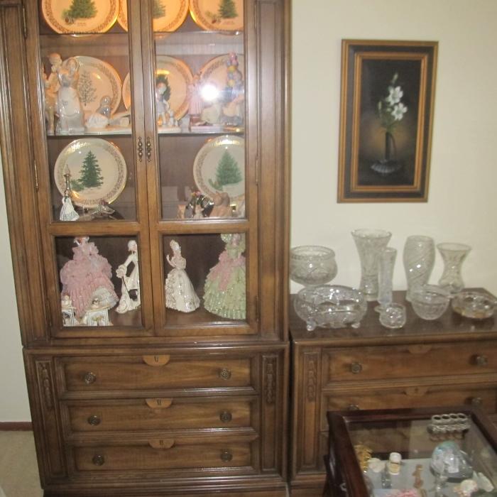 SOME OF MANY DISPLAY CASES, DRESDEN APPLIED PORCELAIN PIECES