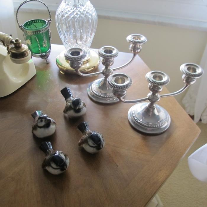 GORHAM STERLING CANDLE STICKS AND GOBLE BIRDS