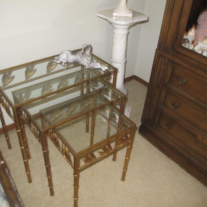 VINTAGE BAMBOO STYLE METAL NESTING TABLES