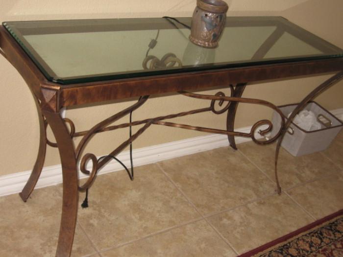 matching beveled glass top and iron entry table