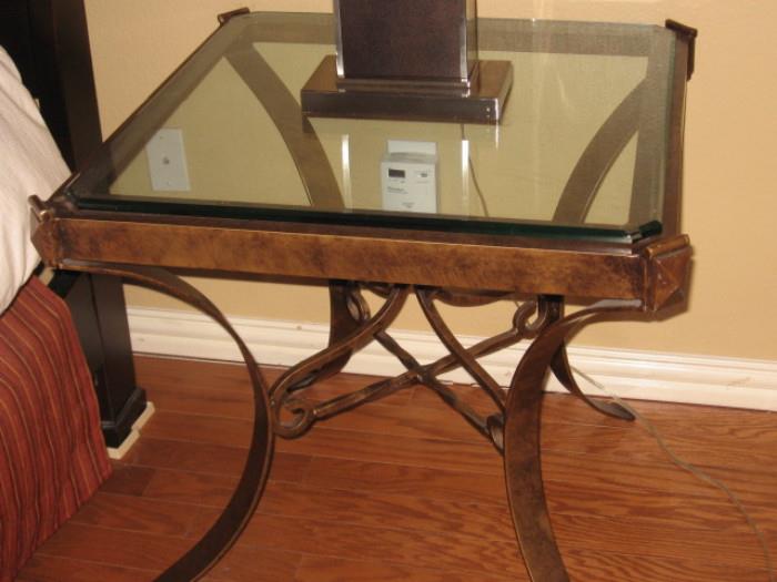 matching beveled glass top and iron table