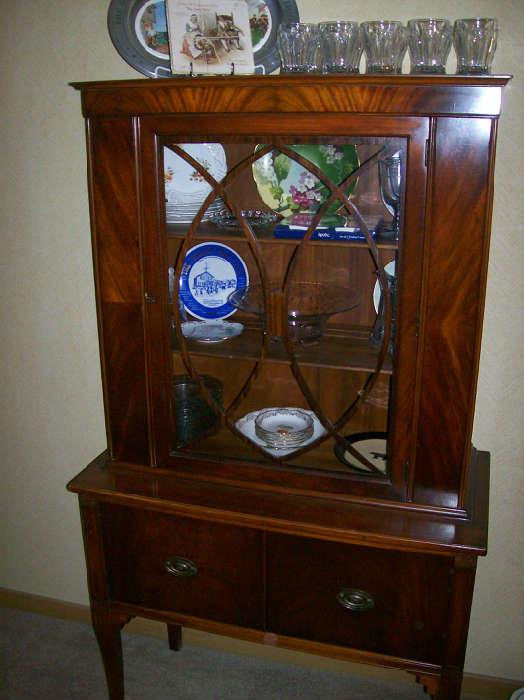 ROCKFORD, ILLINOIS FOOTED CHINA CABINET, HEISEY TUMBLERS, CHINA AND MORE!!