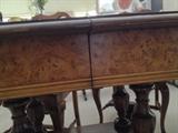 Vintage Drop Leaf Burl Wood Accents Dining Table w 2 Additional Leaves and 6 Chairs 