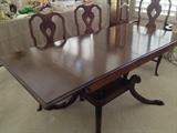 Vintage Drop Leaf Burl Wood Accents Dining Table w 2 Additional Leaves and 6 Chairs 