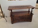 Hand Carved Wood Bench/Table w Added Storage