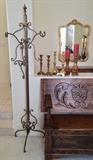 Asst Candlesticks, Iron, Brass, Metal Coat Rack 