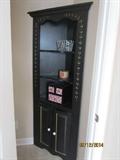Black corner hutch with shelves and 2 doors great condition
