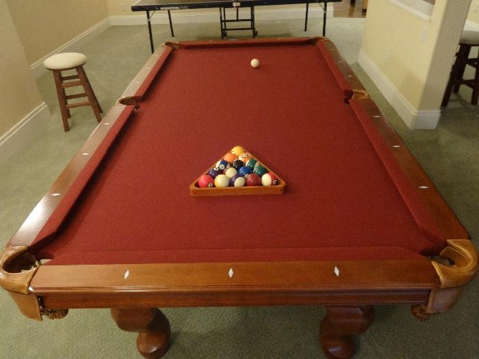 Imperial International in Billiards - “NORA" by Imperial is 8' x 4 ' and features Rams Horn Legs, a solid wood body with elegant trim, leather wrapped cast iron pockets with leather shield and straight side skirts with routed moldings. This furniture grade table has 1" backed slate and will satisfy any true player.
