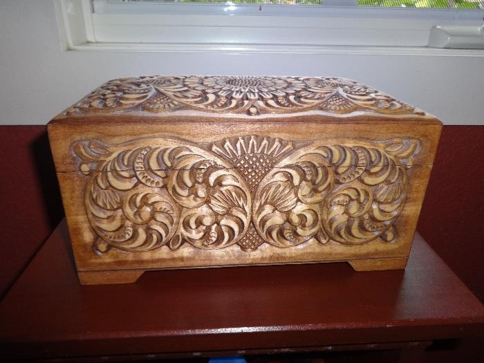 Decorative box made in Russia -  Individually handcrafted from wood in Russia.  This piece looks nice on any mantel or table to add to your decor.  Very intricate design to keep your guests talking about. Perfect place to hide your treasures.
