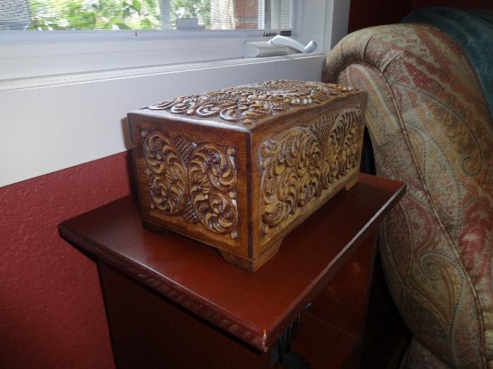 Decorative box made in Russia -  Individually handcrafted from wood in Russia.  This piece looks nice on any mantel or table to add to your decor.  Very intricate design to keep your guests talking about. Perfect place to hide your treasures.
