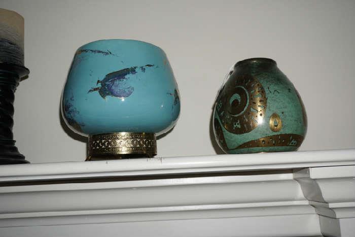 art deco vases, right one is marked WMF Ikora Germany