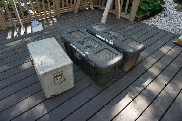 aluminum ice chest and two tool boxes