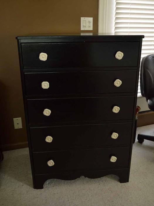 Vintage Wood Dresser with Black Paint and White Knobs