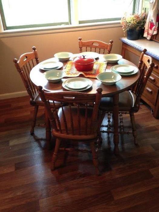Table and 4 chairs, Dishes, cookware