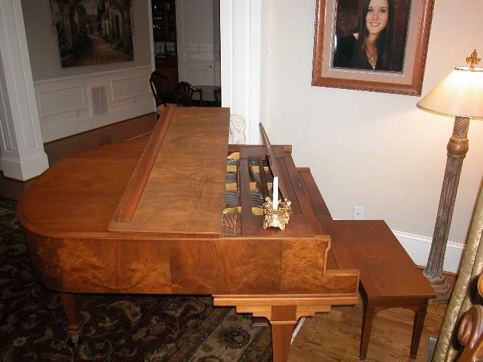 IVERS AND POND GRAND PIANO.  BURLED WALNUT CABINET, PIANO HAS HAD A RESTORATION.