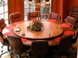 CUSTOM MADE ROUND TABLE IN A CUSTOM CRACKLE LOOK.  THE LAZY SUSAN HAS BEEN ADDED.  THERE WILL BE 8 CHAIRS AVAILABLE FOR SALE.  