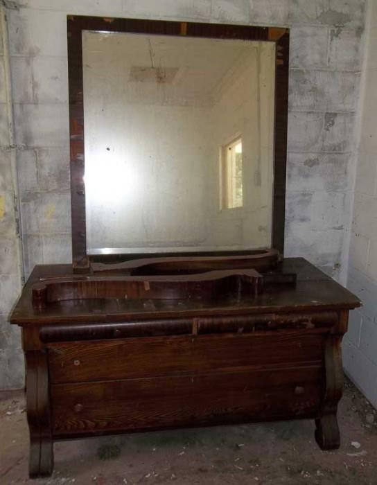 SUPER PERIOD EMPIRE LOW-BOY DRESSER WITH EXTRA LARGE MIRROR ~ A GREAT CANDIDATE FOR RESTORATION 