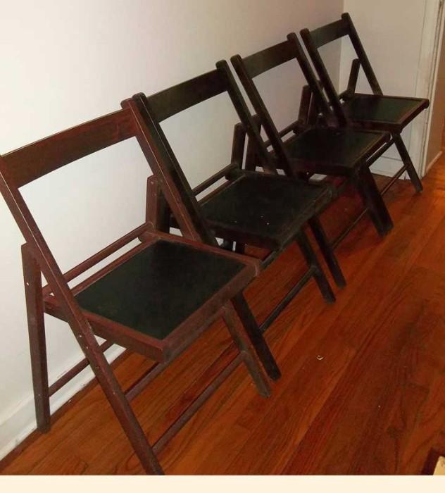 SET OF -4- NICE WOOD FOLDING CHAIRS WITH CUSHIONED SEATS