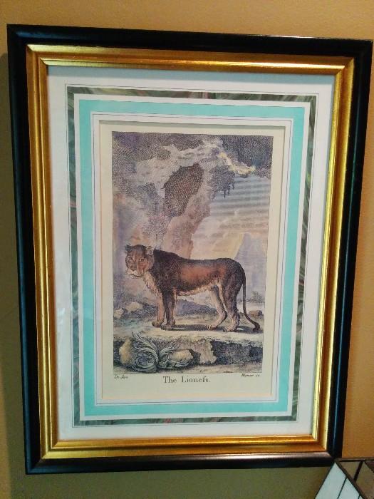 One of a pair of animal prints, nicely framed & matted