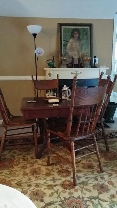 Very nice Eastlake game table, with four drawers & four chairs
