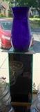 Blue Glass Vase with Mirrored Pedestal  