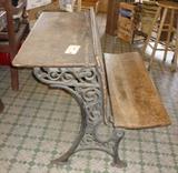 Antique Wood and Iron School Desk with Bench  