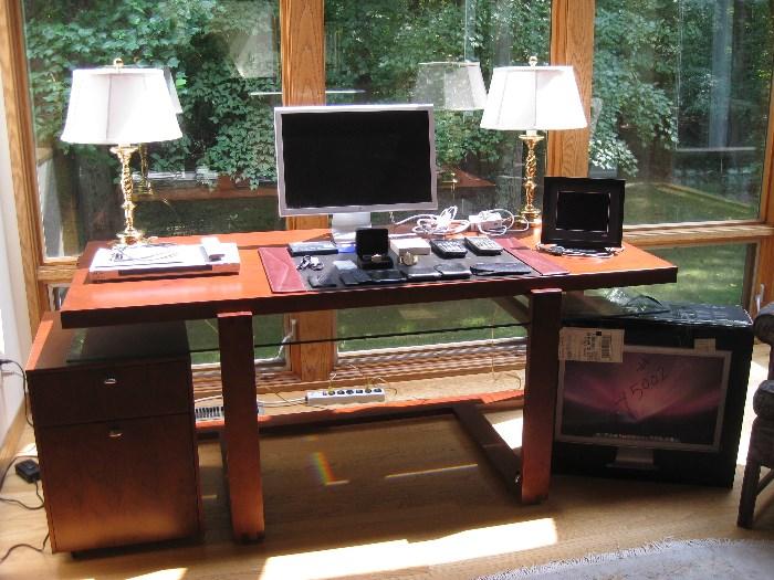 Danish Modern ROCHE BOBOIS Desk with Matching Filing Cabinet