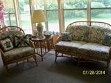 Rattan sofa, chair and table and misc