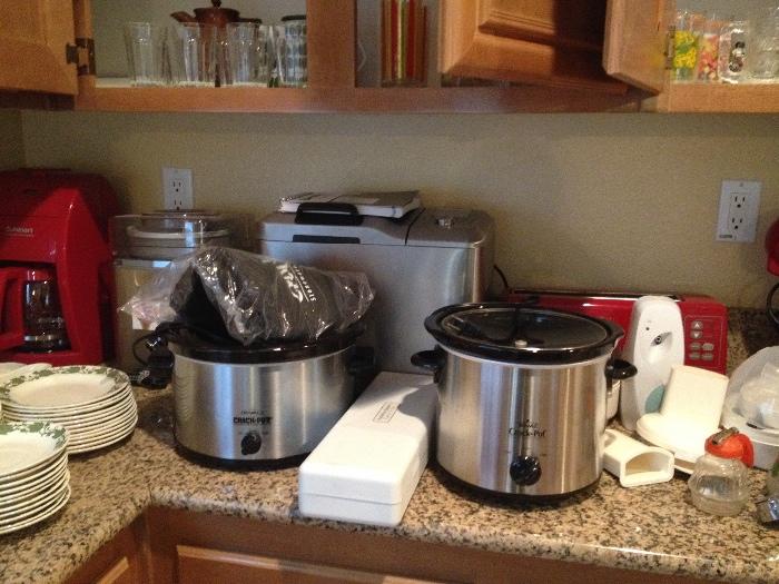 Small Appliances: Crock Pots, Coffee Pot, Bread Maker, Brand New Ice Cream Maker, Toaster