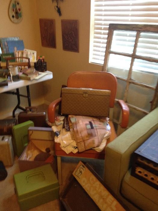 Vintage linens, bark cloth, Window, Vintage Orange Office Chair