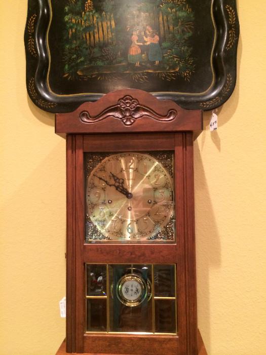              1 of many tole trays;  Ansonia wall clock