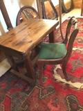 Small bench (or child's desk); child's chair; antique mirrors
