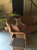                      Rattan settee, chair, & table