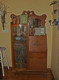 Curio Desk with glass shelving, drop down desk 