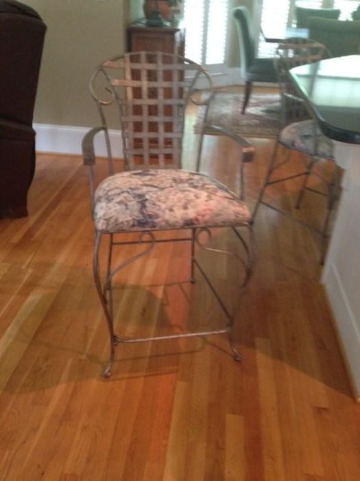 4 brushed nickel very comfy bar stools..seats pop out for easy fabric change