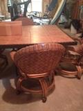 rolling wicker set of 4 chairs