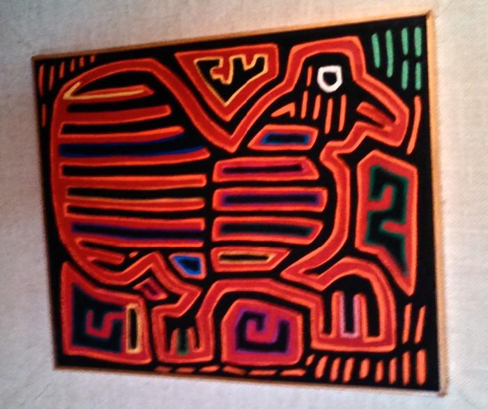 Fabulous hand stitched (Native American?) art titled 'chicken'.