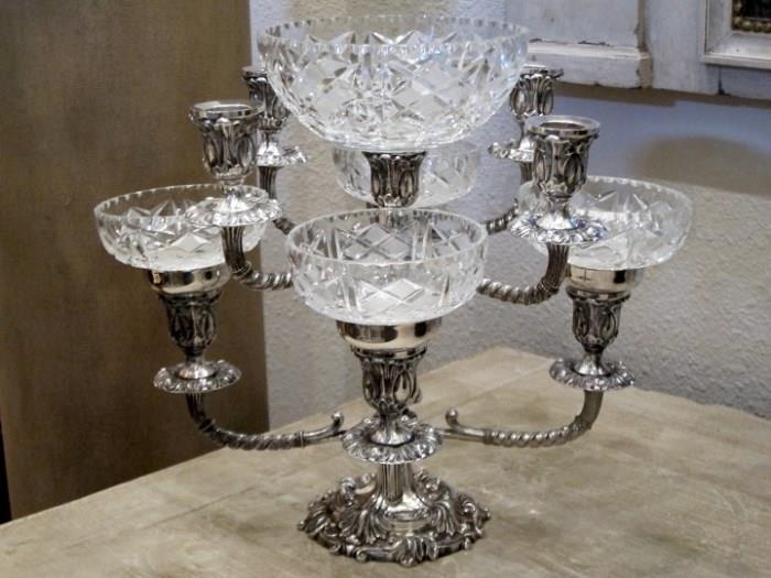 Vintage Silverplate & Cut Glass Epergne