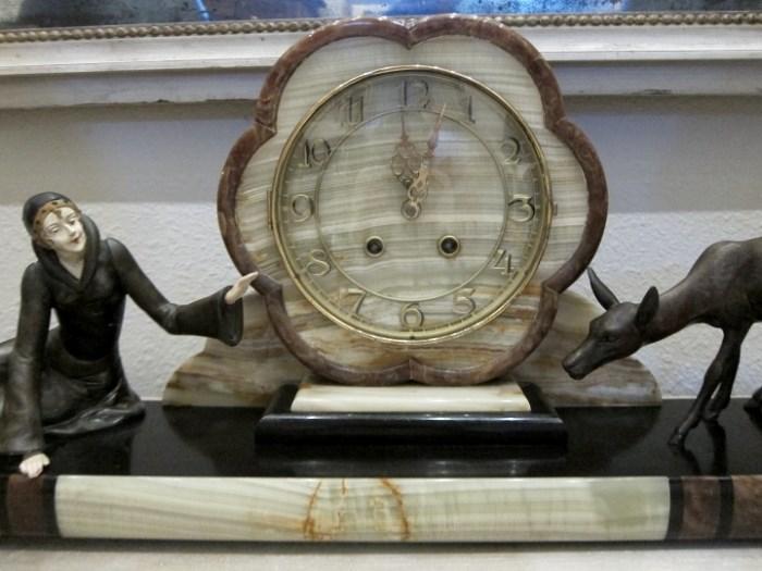 Art Deco Cold-Painted Spelter and Onyx Mantel Clock, Circa 1920